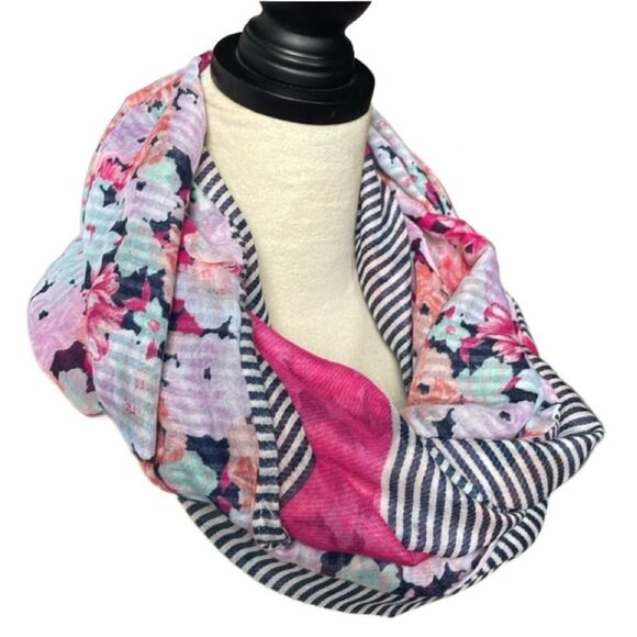Infinity Scarf Floral Striped Lightweight Pink & Multicolored (One Size) - Picture 1 of 11